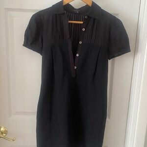 Theory Black Shortsleeve Bellsleeve Knee Length Dress - Buttons - Black - P